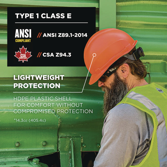 Skullerz 8967 Class E Lightweight Cap-Style Hard Hat, 6-Point Standard Ratchet, One Size Fits Most (6.5 to 8.25), Orange