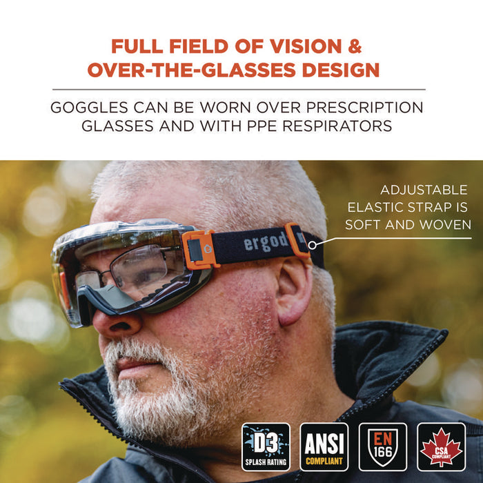 Skullerz MOD_COLI OTG Anti-Scratch and Enhanced Anti-Fog Safety Goggles with Elastic Strap, Clear Lens, Gray/Clear Frame