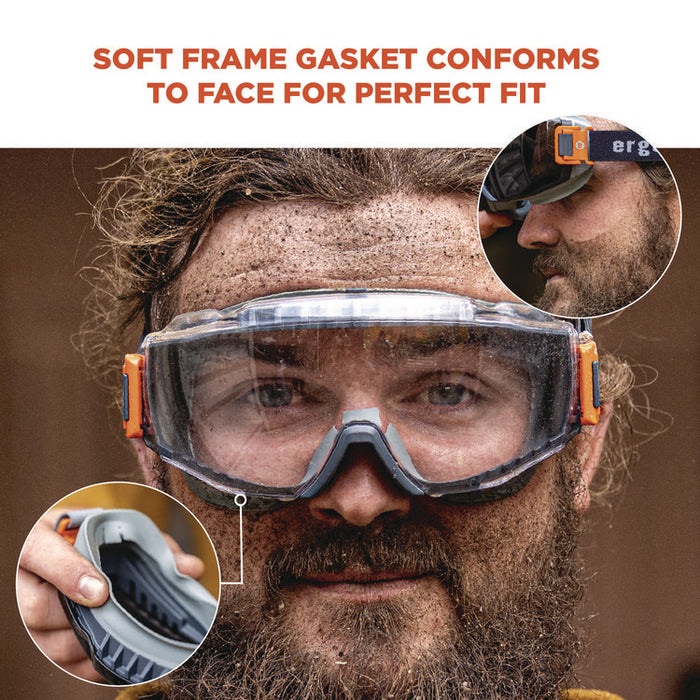 Skullerz MOD_COLI OTG Anti-Scratch and Enhanced Anti-Fog Safety Goggles with Elastic Strap, Clear Lens, Gray/Clear Frame