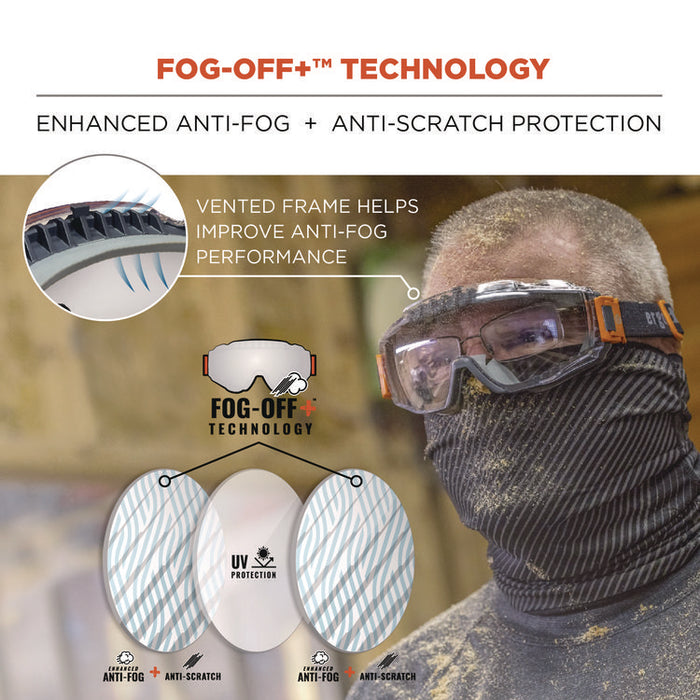 Skullerz MOD_COLI OTG Anti-Scratch and Enhanced Anti-Fog Safety Goggles with Elastic Strap, Clear Lens, Gray/Clear Frame