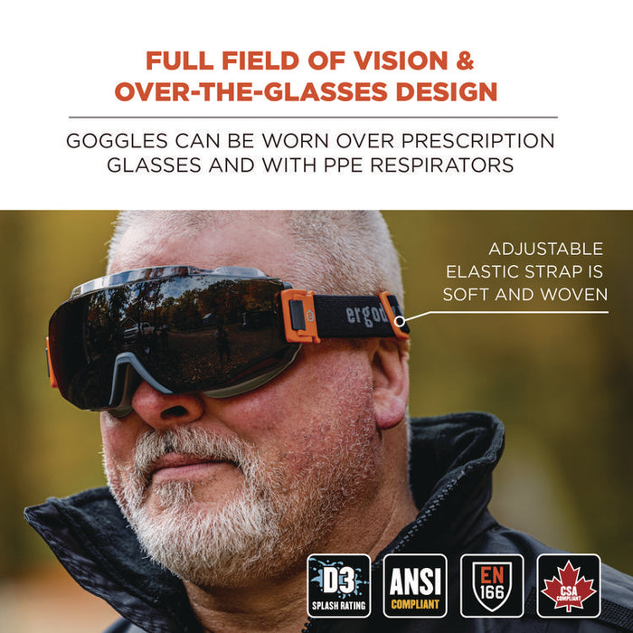Skullerz MOD_COLI OTG Anti-Scratch and Enhanced Anti-Fog Safety Goggles with Elastic Strap, Smoke Lens, Gray/Clear Frame
