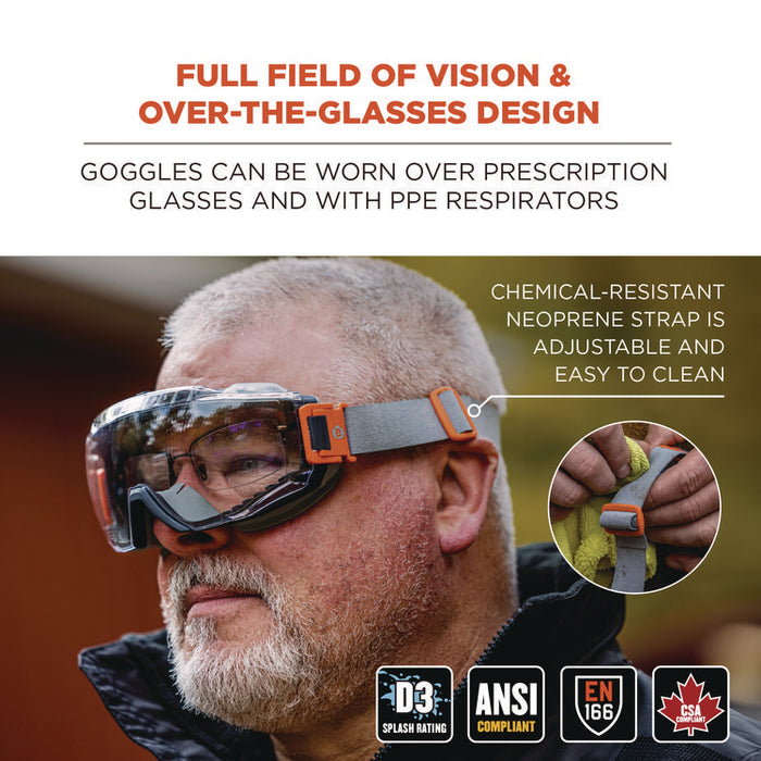 Skullerz MOD_COLI OTG Anti-Scratch and Enhanced Anti-Fog Safety Goggles with Neoprene Strap, Clear Lens, Gray/Clear Frame