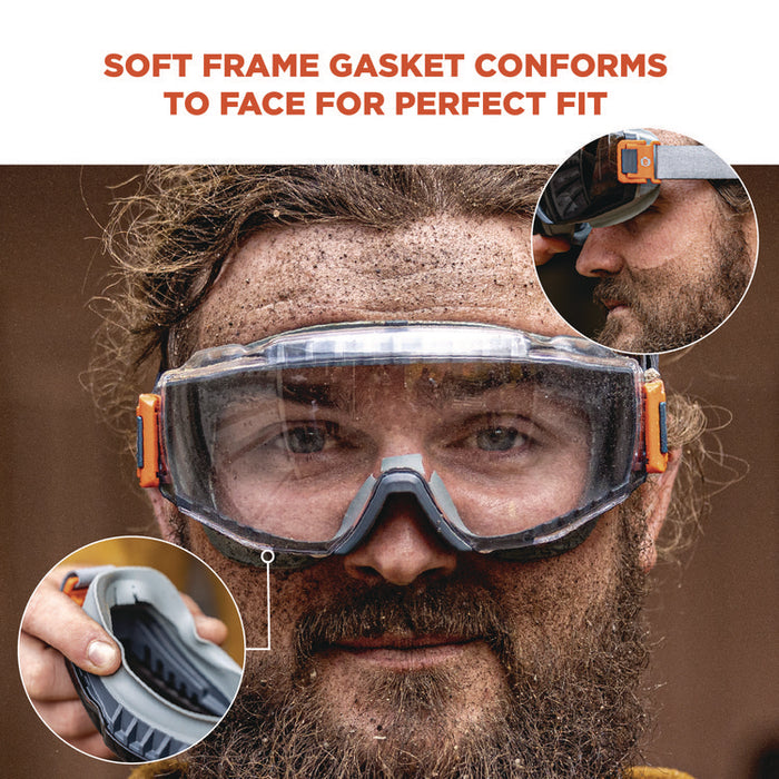 Skullerz MOD_COLI OTG Anti-Scratch and Enhanced Anti-Fog Safety Goggles with Neoprene Strap, Clear Lens, Gray/Clear Frame