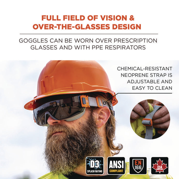 Skullerz MOD_COLI OTG Anti-Scratch and Enhanced Anti-Fog Safety Goggles with Neoprene Strap, Smoke Lens, Gray/Clear Frame