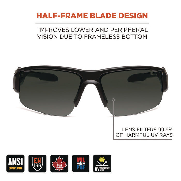Skullerz DAGR Anti-Scratch Enhanced Anti-Fog Safety Glasses, Matte Black Half Frame, Smoke Dual Lens