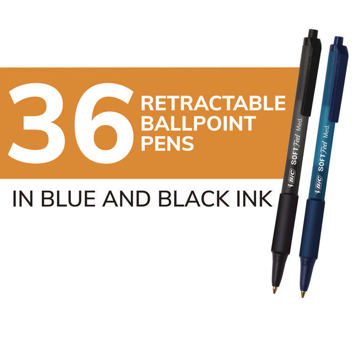 Soft Feel Ballpoint Pen Value Pack, Retractable, Medium 1 mm, Black Ink, Black Barrel, 36/Pack