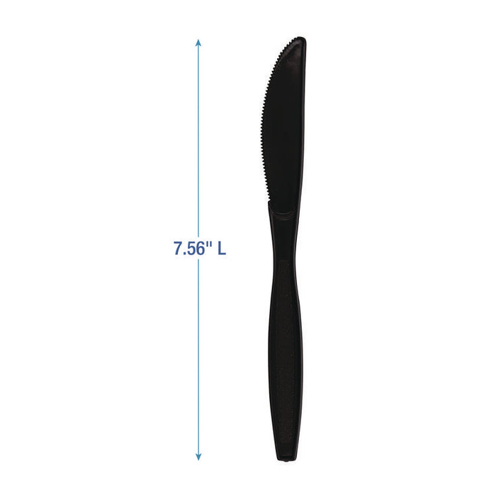 Heavyweight Polypropylene Cutlery, Knife, Plastic, Black, 1,000/Carton