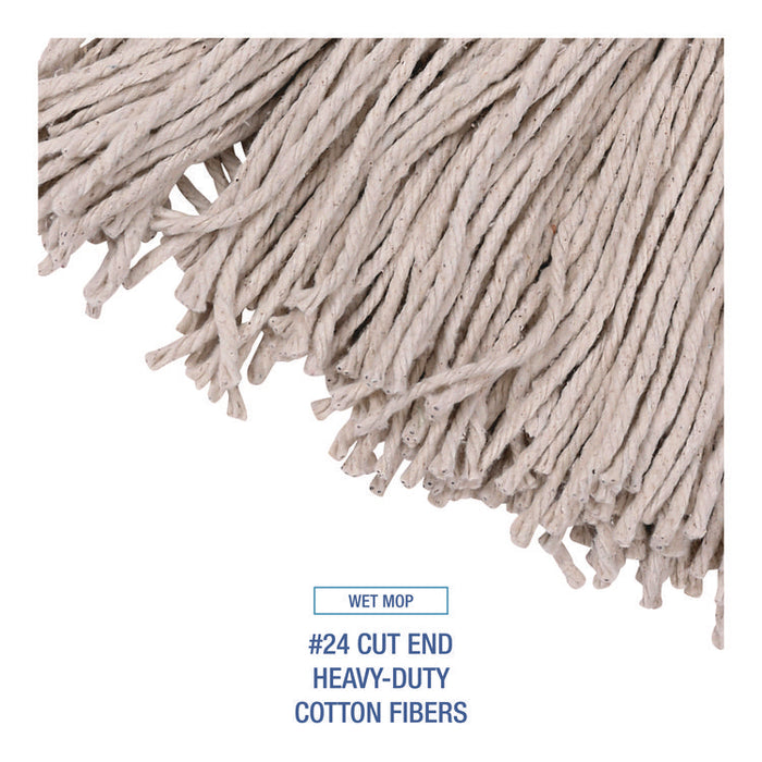 Cotton Cut End Mop Kit, #24 Natural Cotton Head, 60" Yellow Metal/Plastic Handle