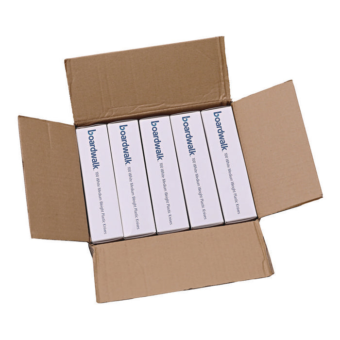Mediumweight Polystyrene Cutlery, Knife, Plastic, White, 100/Box, 10 Boxes/Carton