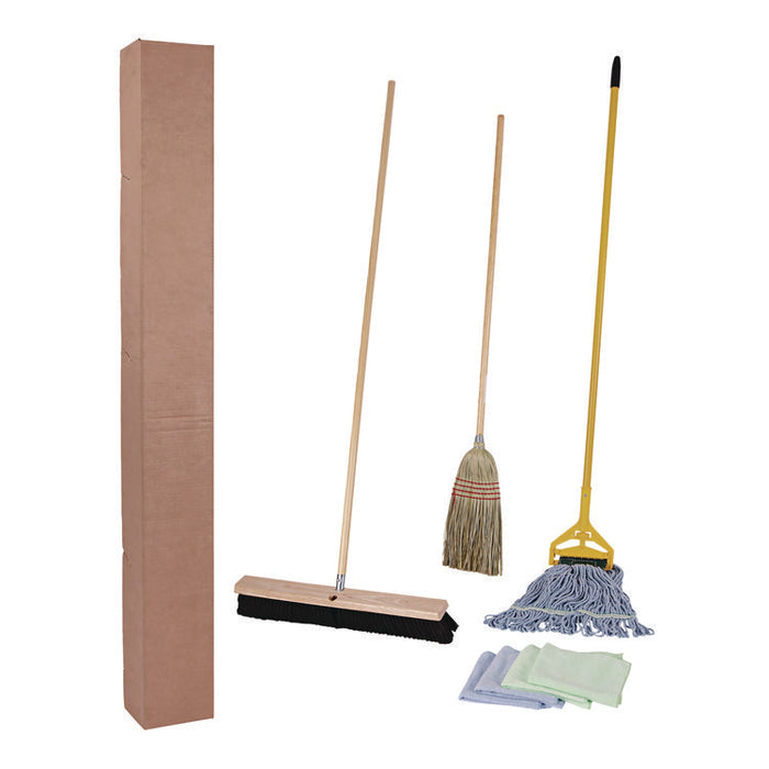 Cleaning Kit, Medium Blue Cotton/Rayon/Synthetic Head, 60" Natural/Yellow Wood/Metal Handle