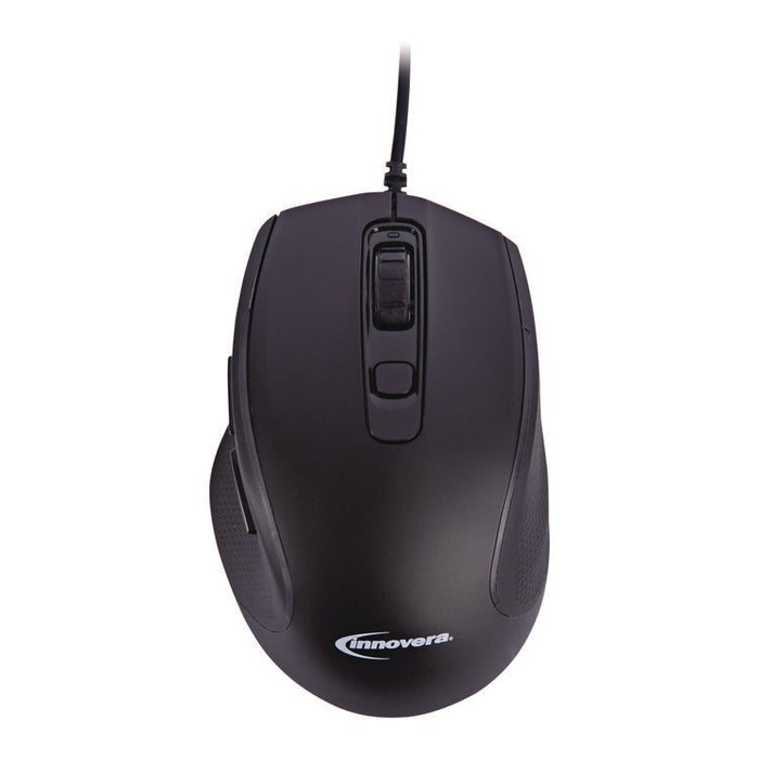 Full-Size Wired Optical Mouse, USB 2.0, Right Hand Use, Black