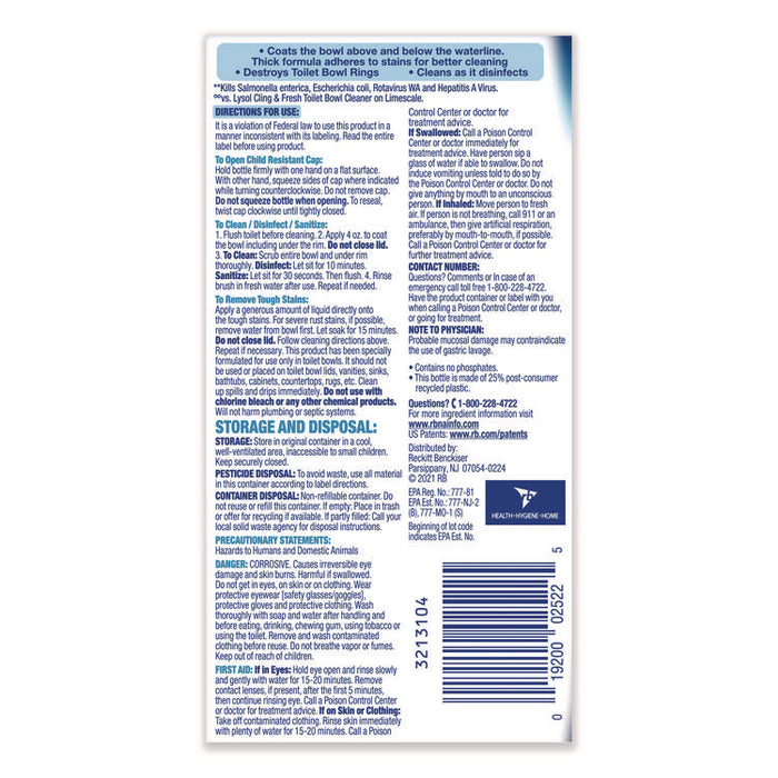 Disinfectant Toilet Bowl Cleaner, Atlantic Fresh Scent, 24 oz Bottle, Angle-Neck Bottle