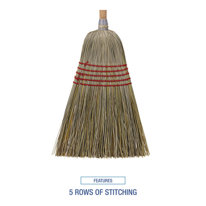 Corn/Fiber Brooms, Corn/Yucca Bristles, 53.5" Overall Length, Natural, 6/Carton