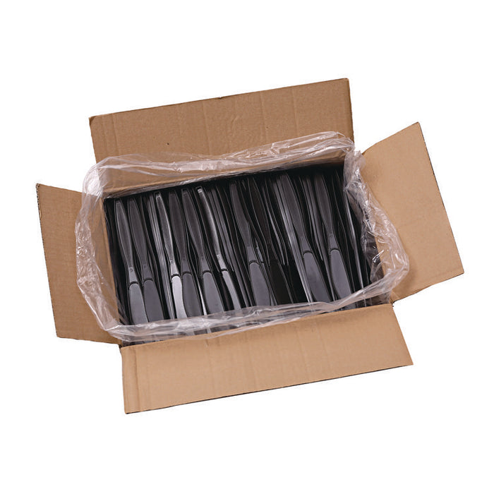 Heavyweight Polypropylene Cutlery, Knife, Plastic, Black, 1,000/Carton