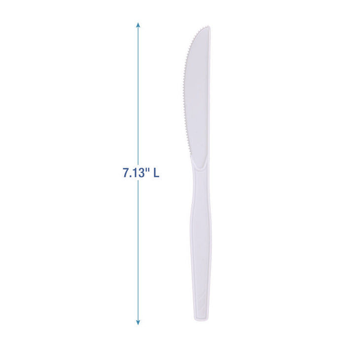 Mediumweight Polystyrene Cutlery, Knife, Plastic, White, 100/Box, 10 Boxes/Carton