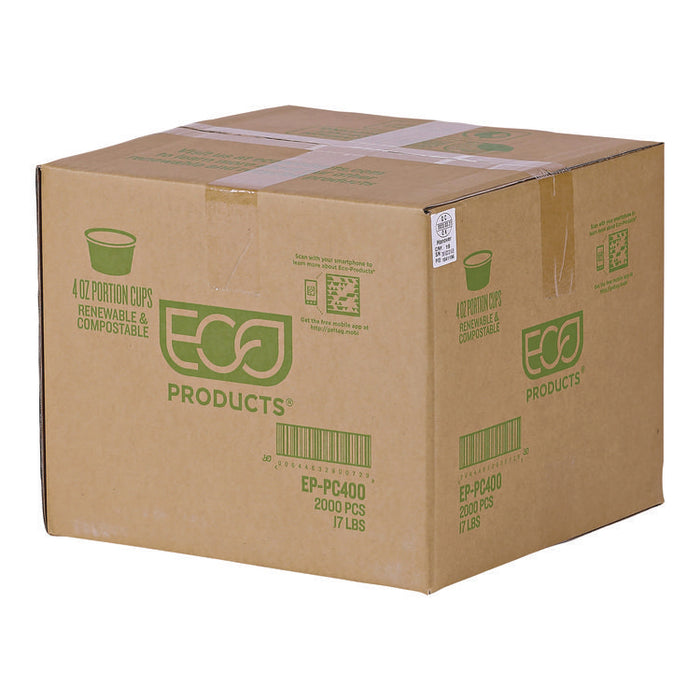 Renewable and Compostable Portion Cups, 4 oz, Plastic, Clear, 100/Pack, 20 Packs/Carton