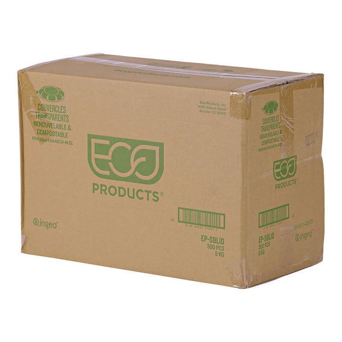 Renewable and Compostable Lids, Fits 24, 32 and 48 oz Salad Bowls, Clear, Plastic, 300/Carton
