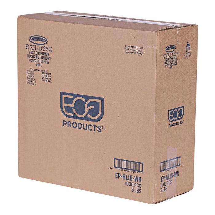 EcoLid 25% Recycled Content Hot Cup Lid, Fits 10 oz to 20 oz Hot Cups, Plastic, White, 100/Pack, 10 Packs/Carton