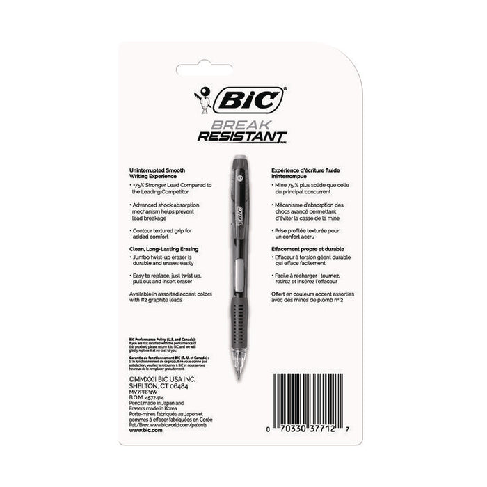 Break-Resistant Mechanical Pencils with Erasers, 0.7 mm, HB (#2), Black Lead, Assorted Barrel Colors, 4/Pack