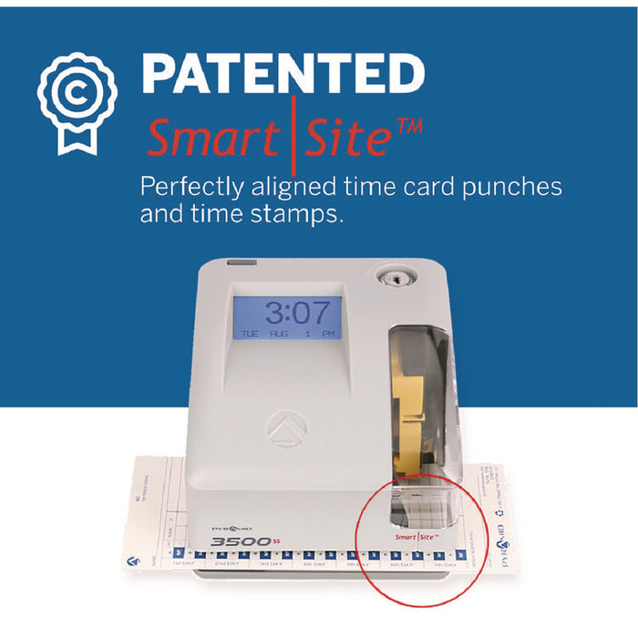 3500 Smart Site Punch Card Time Clock System, DC Powered Operation, Light Gray