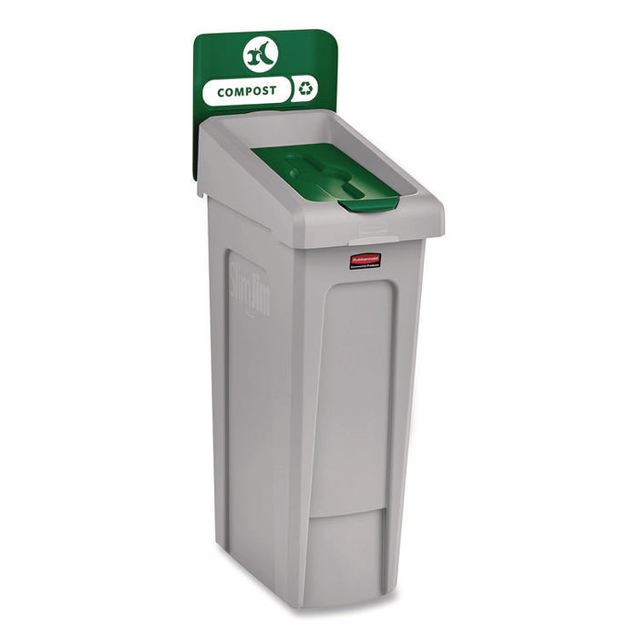Slim Jim Recycling Station Kit, 1-Stream Compost, 23 gal, Plastic, Green/Gray