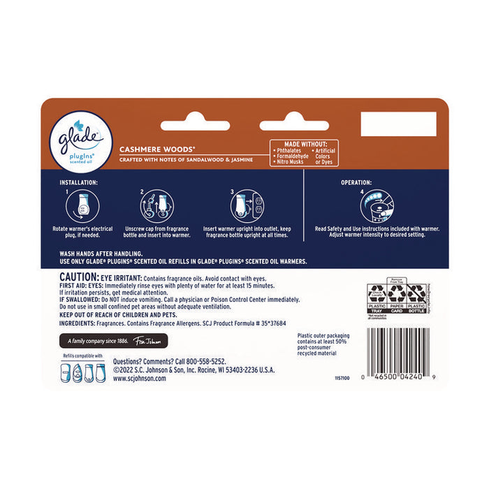Plugins Scented Oil Refill, Cashmere Woods, 0.67 oz, 7/Pack