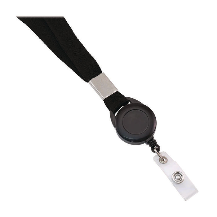 Retractable Badge Reel with Lanyard, Extends 30", Black/White, 12/Pack