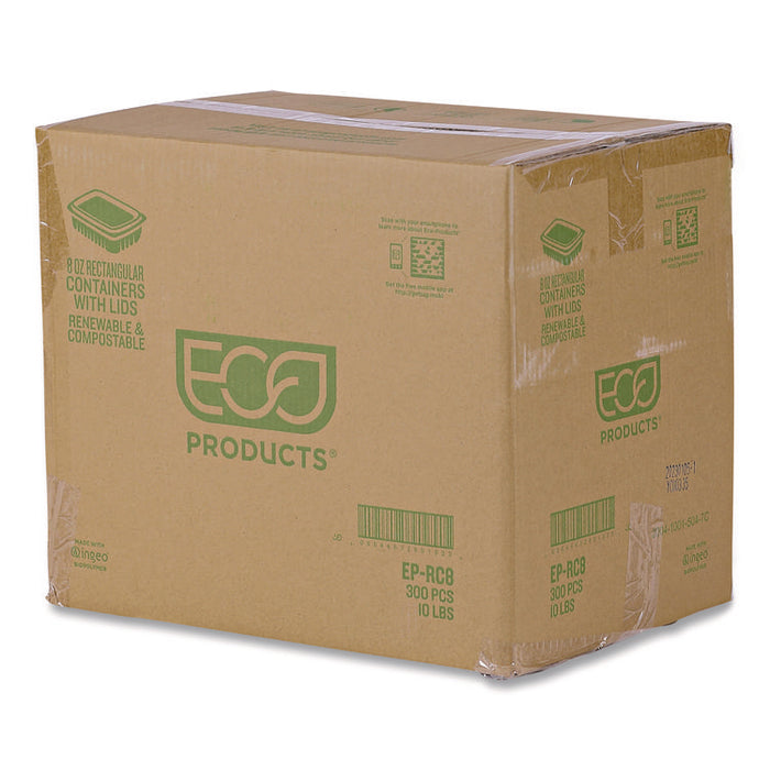 Renewable and Compostable Rectangular Deli Containers with Lid, 8 oz, 3 x 4.83 x 1.5, Clear, Plastic, 50/Pack, 4 Packs/Carton