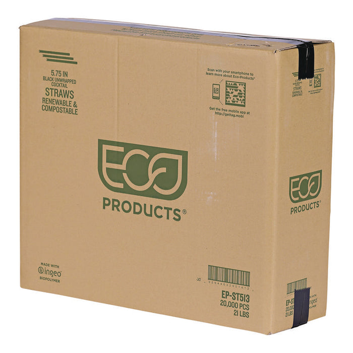 Unwrapped Straw, 5.75", Plastic, Black, 20,000/Carton