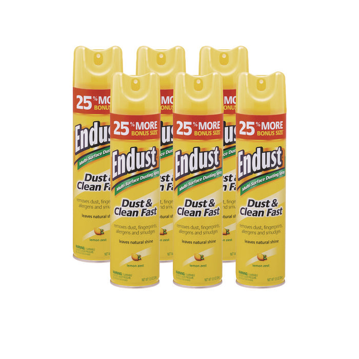 Endust Multi-Surface Dusting and Cleaning Spray, Lemon Zest Scent, 12.5 oz Aerosol Spray, 6/Carton