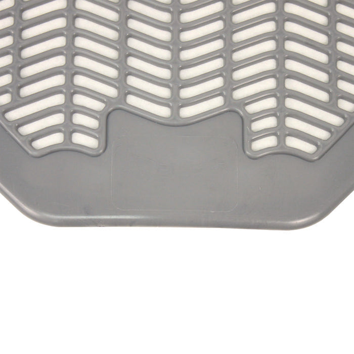Disposable Urinal Floor Mat, Shield-Shaped, Orchard Zing Scent, Gray Non-Slip Perforated Surface, 17.5" x 20.38", 6/Carton