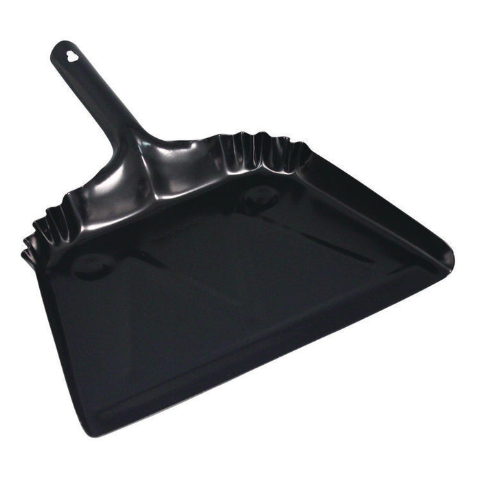 Heavy-Duty Metal Dust Pan, 12 x 14, 20-Gauge Steel, Black