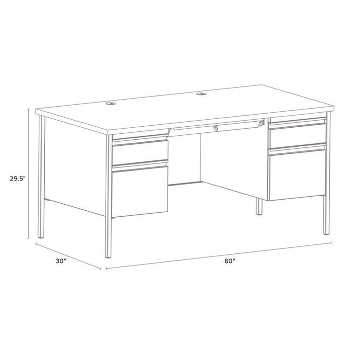 Double Pedestal Steel Desk, 60" x 30" x 29.5", Mahogany/Charcoal, Charcoal Legs
