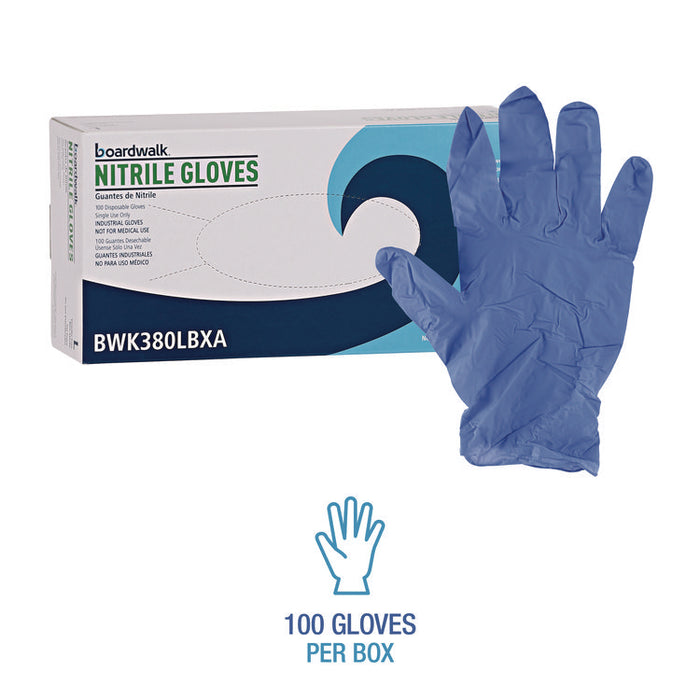 380 Series Disposable General-Purpose Nitrile Gloves, Powder-Free, Large, 4 mil Thick, 9.5" Long, Blue, 100/Box