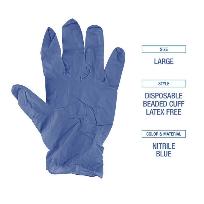 380 Series Disposable General-Purpose Nitrile Gloves, Powder-Free, Large, 4 mil Thick, 9.5" Long, Blue, 100/Box