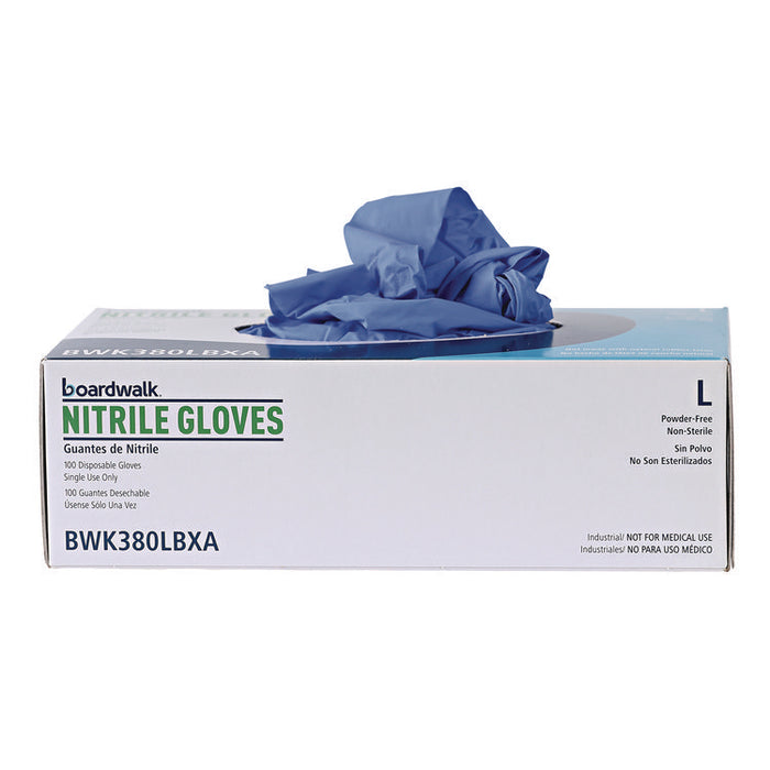 380 Series Disposable General-Purpose Nitrile Gloves, Powder-Free, Large, 4 mil Thick, 9.5" Long, Blue, 100/Box