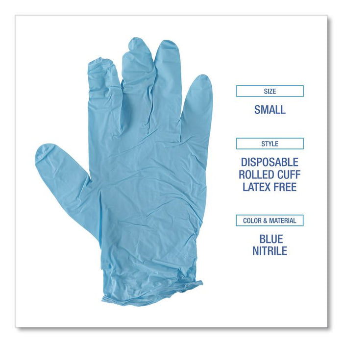 Disposable Examination Nitrile Gloves, Powder-Free, Small, 5 mil Thick, 9.5" Long, Blue, 100/Box, 10 Boxes/Carton