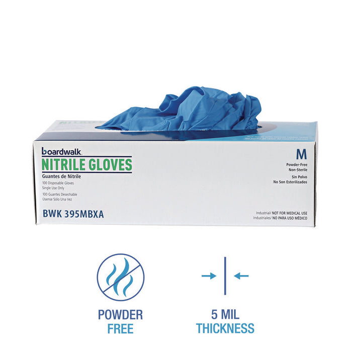 395 Series Disposable General-Purpose Nitrile Gloves, Powder-Free, Medium, 5 mil Thick, 9.5" Long, Blue, 100/Box