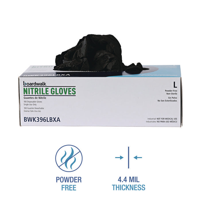 396 Series Disposable General-Purpose Nitrile Gloves, Powder-Free, Large, 4.4 mil Thick, 9.5" Long, Black, 100/Box