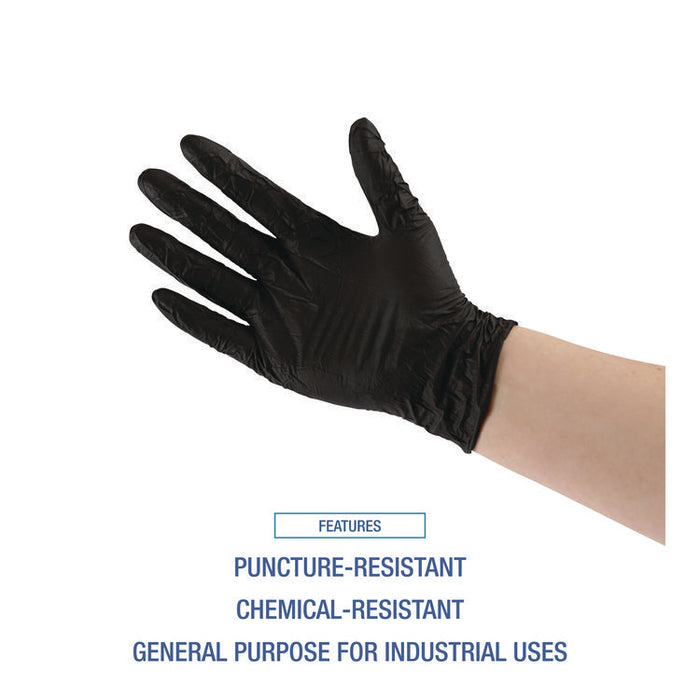 396 Series Disposable General-Purpose Nitrile Gloves, Powder-Free, Large, 4.4 mil Thick, 9.5" Long, Black, 100/Box