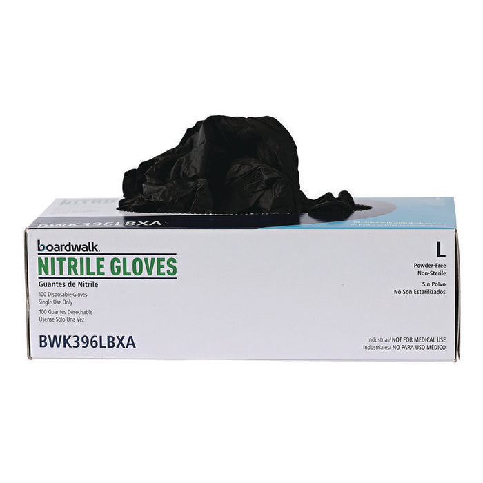 396 Series Disposable General-Purpose Nitrile Gloves, Powder-Free, Large, 4.4 mil Thick, 9.5" Long, Black, 100/BX, 10 BX/CT