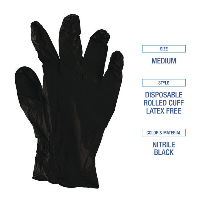 396 Series Disposable General-Purpose Nitrile Gloves, Powder-Free, Medium, 4.4 mil Thick, 9.5" Long, Black, 100/Box