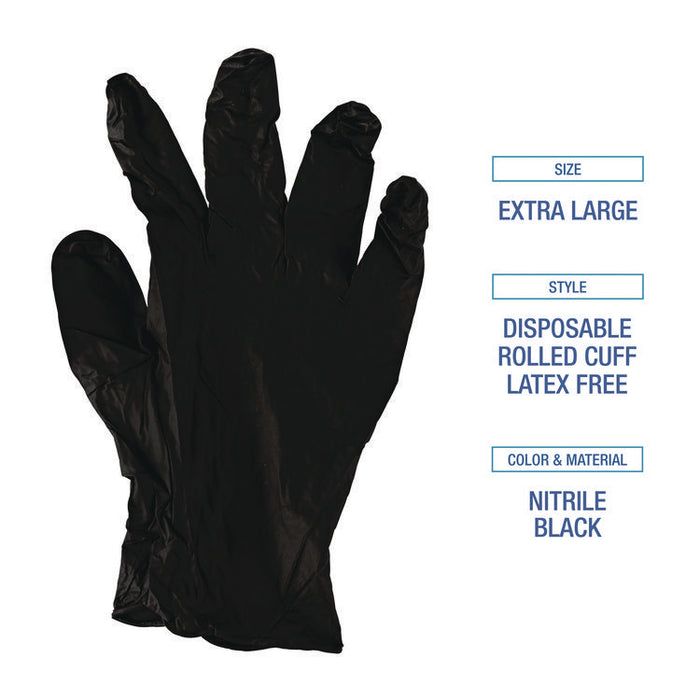 396 Series Disposable General-Purpose Nitrile Gloves, Powder-Free, X-Large, 4.4 mil Thick, 9.5" Long, Black, 100/Box