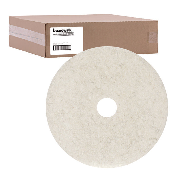Natural Burnishing Floor Pads, 27" Diameter, White, 5/Carton