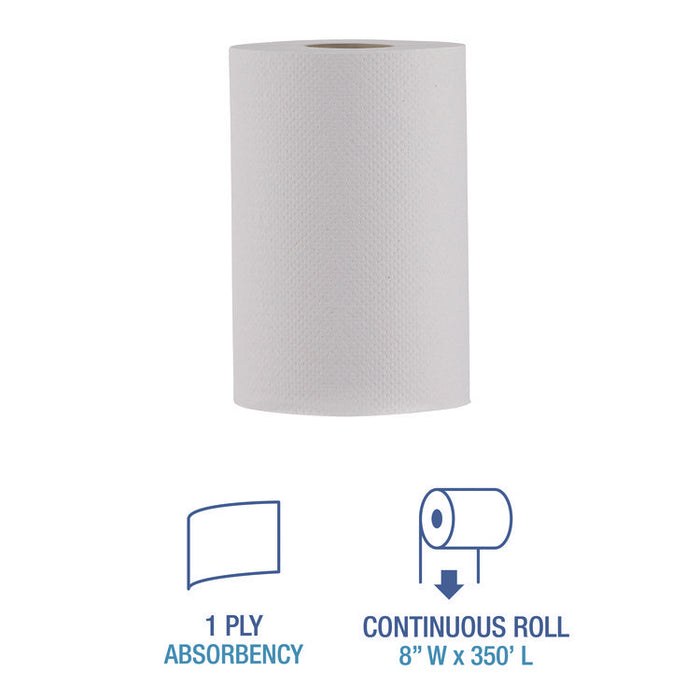 Hardwound Paper Towels, Nonperforated, 1-Ply, 8" x 350 ft, White, 12 Rolls/Carton