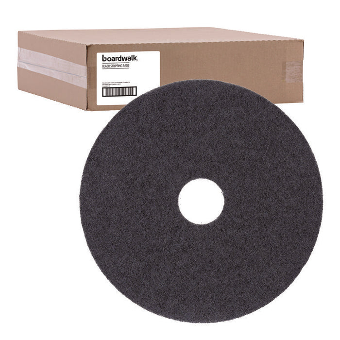 Stripping Floor Pads, 12" Diameter, Black, 5/Carton