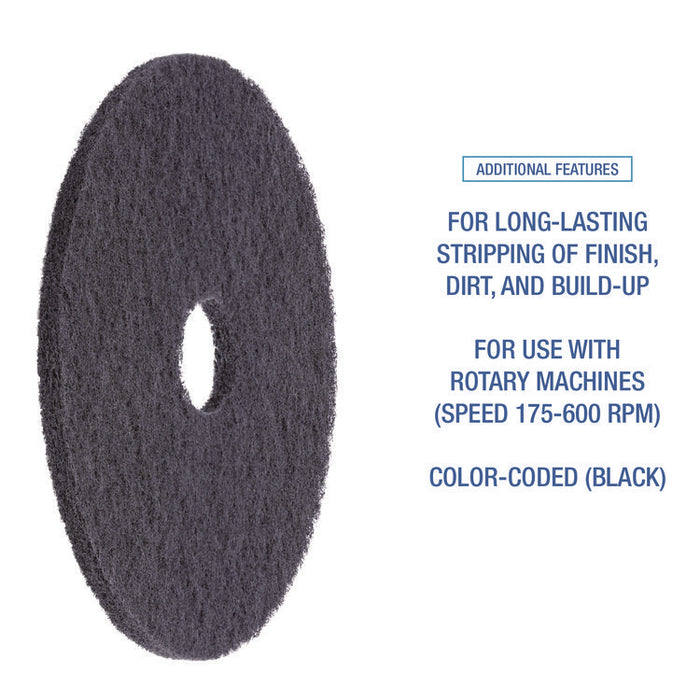 Stripping Floor Pads, 12" Diameter, Black, 5/Carton