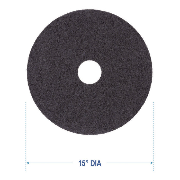 Stripping Floor Pads, 15" Diameter, Black, 5/Carton