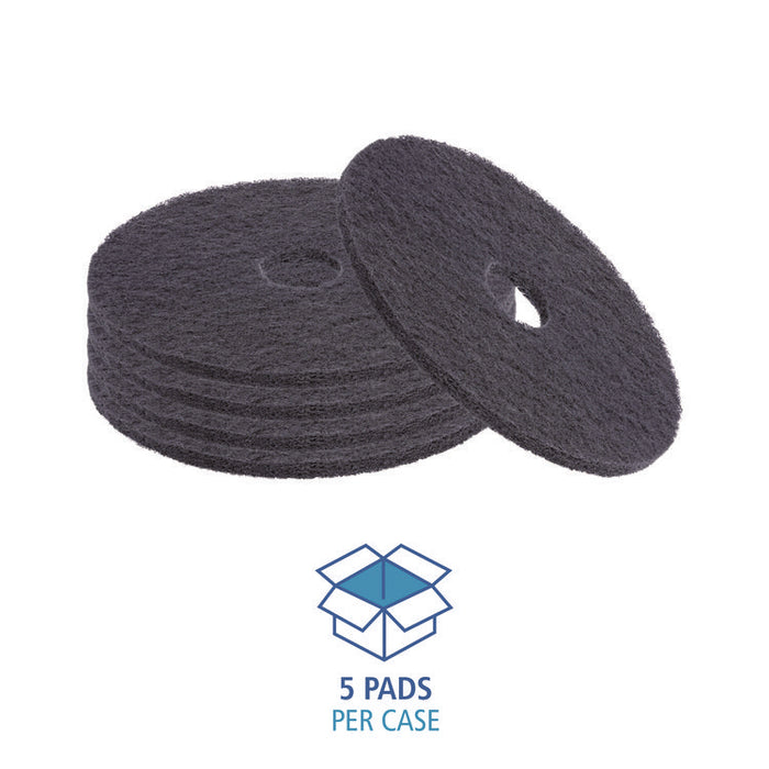 Stripping Floor Pads, 15" Diameter, Black, 5/Carton