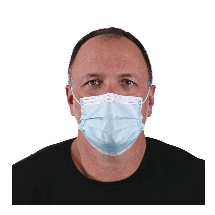 Three-Ply General Use Face Mask, Polypropylene, One Size Fits Most, Blue, 50/Box